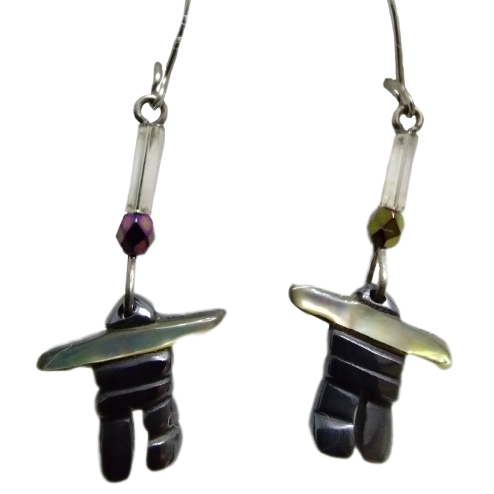 Canada Made Inukshuk Abalone Dangle Earrings in Box